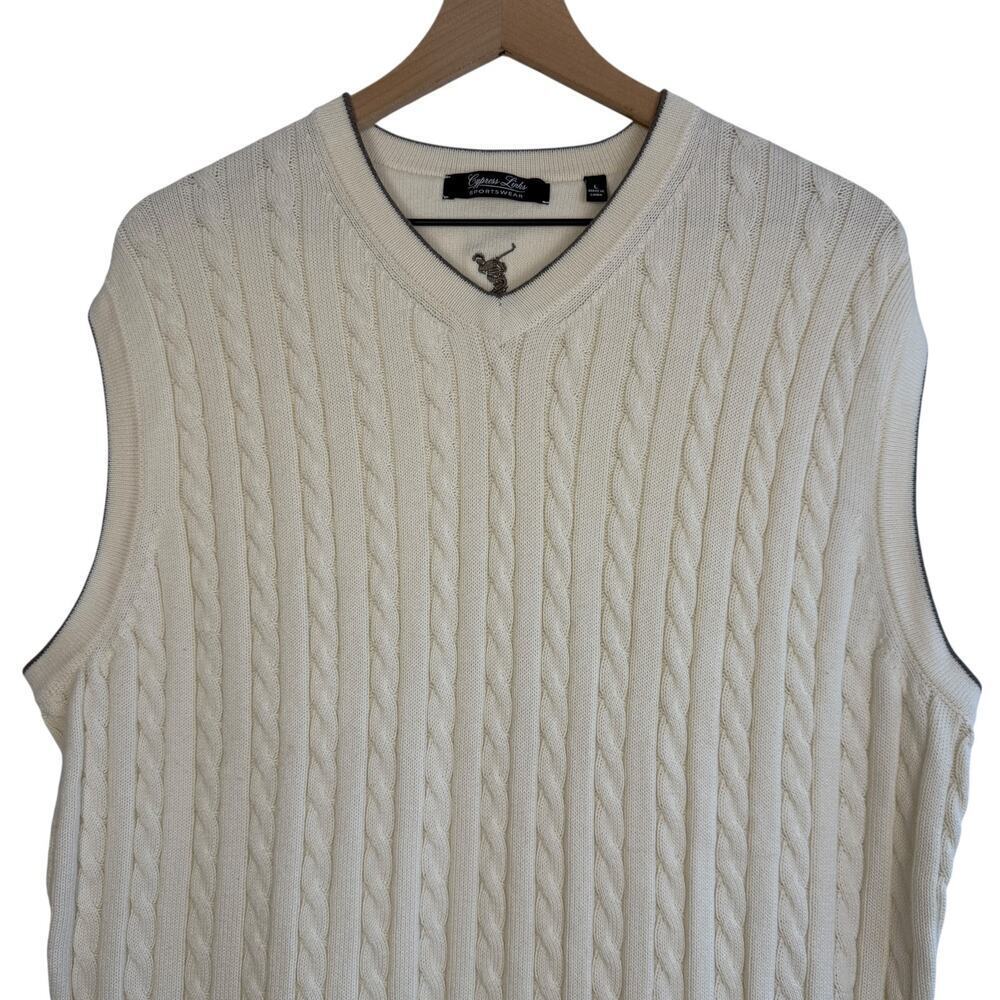 CYPRESS LINKS Mens Cable Knit Vest 100% Cotton Cream Large Golf Resort Vacation - Picture 4 of 7